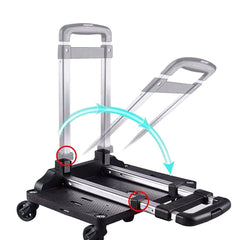 Mr. Peanut's Spinner Wheelbase cart fitting into overhead bin for compact travel