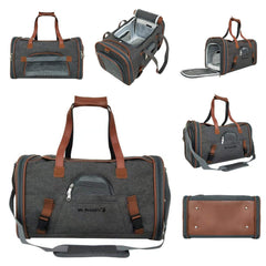 Under-seat compatible design image highlighting compact dimensions for airline travel
