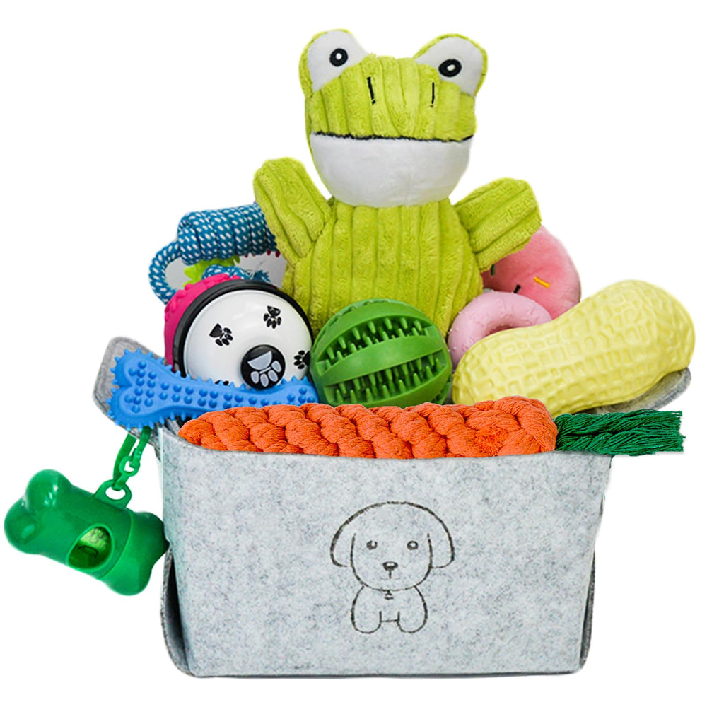 MRSOHRET puppy toy set basket shown for organized storage of toys and accessories