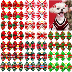 Mruq pet Christmas small dog bows 80pcs in festive patterns for stylish holiday photos.