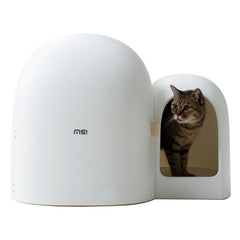 MS!MAKE SURE Snow White cat litter box, closed front view, spacious interior for comfortable use.