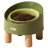 MS!MAKE SURE cat bowls with wooden legs showing quick height adjustment for growing pets.