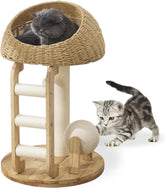 MSNWCAAAT modern cat tree nest offers a cozy hand-woven basket for relaxing cats.