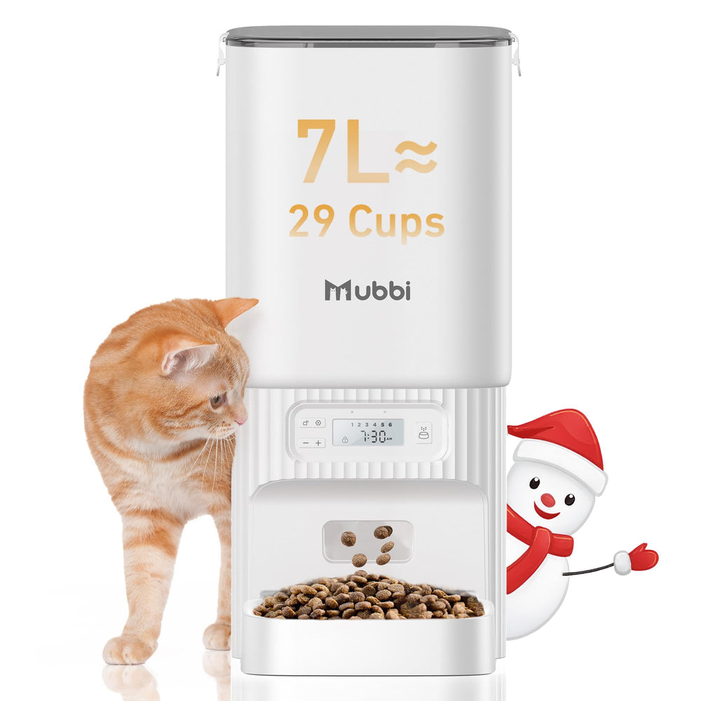 MUBBI automatic cat feeder front view demonstrates portion control for pets.