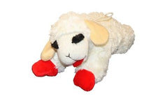 Dog plays fetch with Multipet Lamb Chop toy in action
