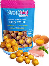 Munchbird dehydrated chicken jerky wrapped egg yolk treats front view for tasty daily nutrition