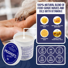 Musher's Secret paw wax application swipe shows easy, even coverage for paw care.