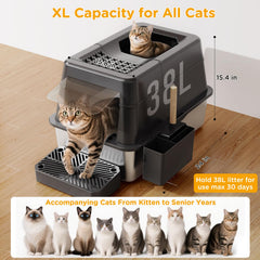 Mutrelenx litter-box spacious 38l-capacity supports extended use between refills for busy homes