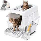 Mutrelenx stainless steel litter box lid top shows easy scoop design and spill containment.