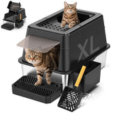 Mutrelenx stainless steel litter-box lid demonstrates secure top coverage for spill-free use