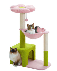 MUTTROS Flower Cat Tree top view with pink flower accents for playful lounging