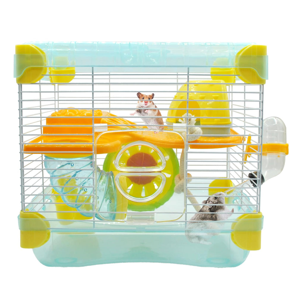 MUUG 2-layer hamster cage setup with tubes offers enrichment in compact space.