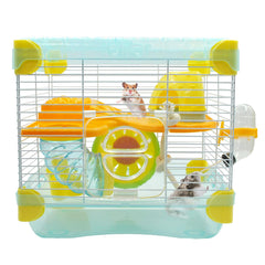 MUUG 2-layer hamster cage setup with tubes offers enrichment in compact space.