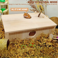 MUYG hamster hideout close up showing natural wood texture and chew-friendly design.