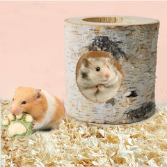 MUUG wooden hamster tunnel rough texture action emphasizes gnawing instinct satisfaction.