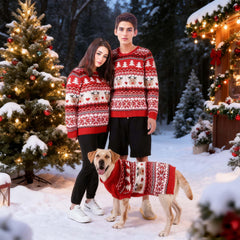 MuYaoPet dog-owner sweater with Christmas patterns for cozy home wear.