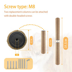 MUYG natural jute pole replacement, strengthens claws while cats play