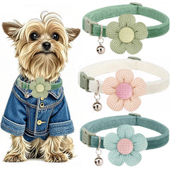 MUZIEBA small dog collar with flower and bell for cute daily wear.