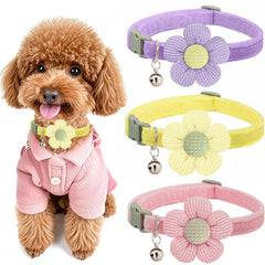MUZIEBA small dog collar with pink flower for daily wear.