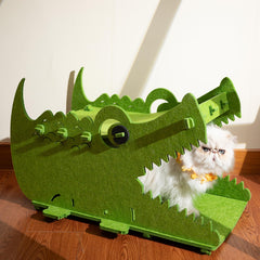 Muzzique Cat Bed House crocodile back perch provides a comfy elevated nap space.