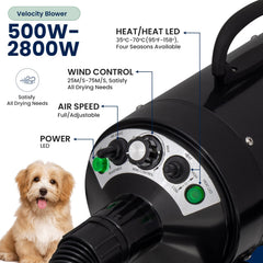 My Pet Command dryer hot-cold air control for customizable grooming.