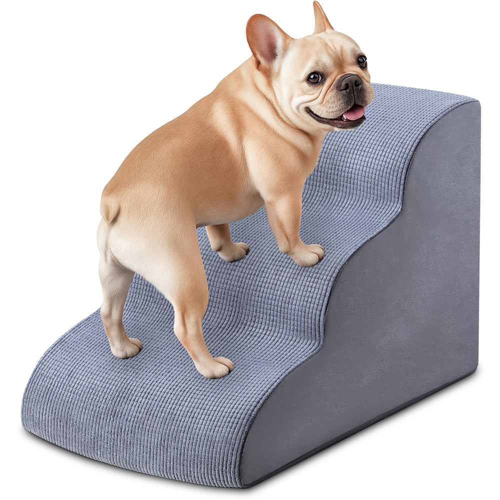 MYAXBD dog stairs 3-step 15.7h gray aid easy bed access for small dogs.