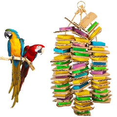 MYFAMIREA parrot toy shows natural wood and cardboard for safe chewing and play.