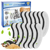 MyfatBOSS dog water filter replacement 12-pack shows DF10/DF30 compatibility for easy refills.