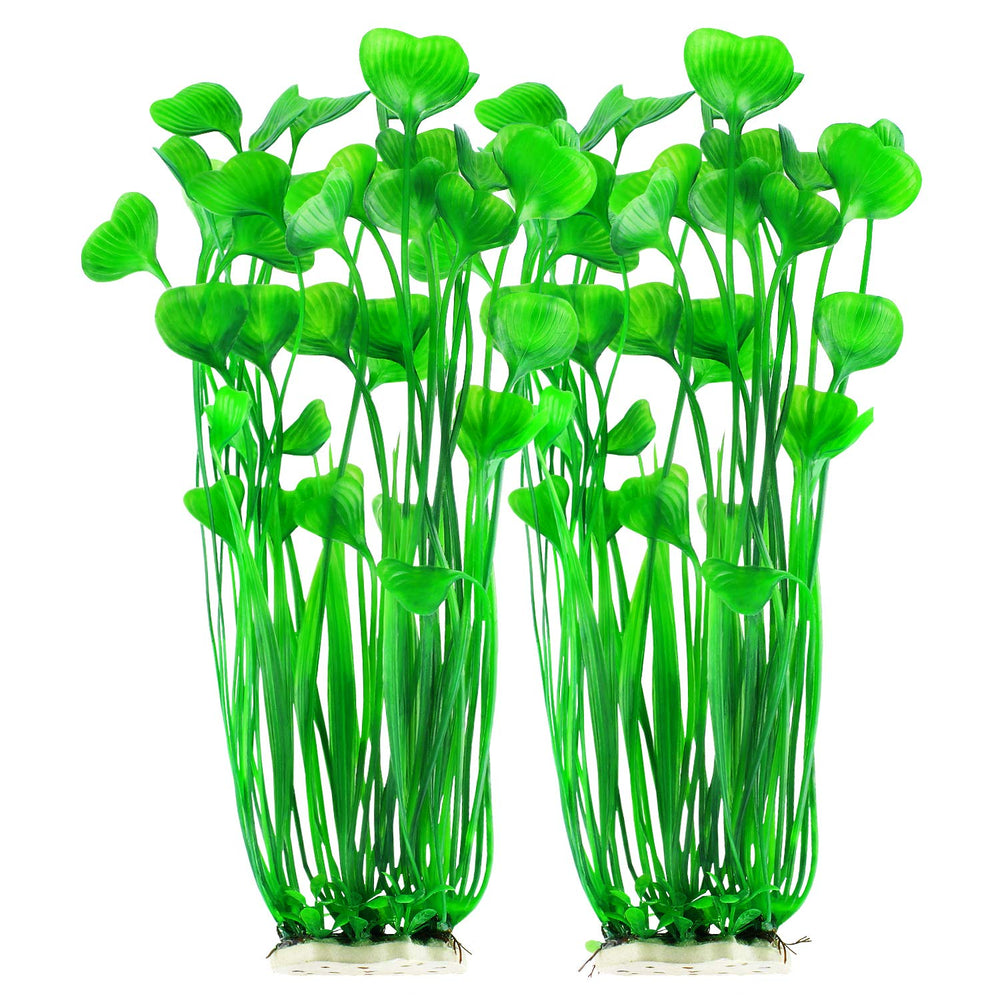 MyLifeUNIT plastic fish tank plants with heart-shaped leaves stand tall for vertical aquarium decor.