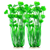 MyLifeUNIT plastic fish tank plants with heart-shaped leaves stand tall for vertical aquarium decor.