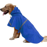 NACOCO dog raincoat back view blue keeps your pet dry during rainy walks.