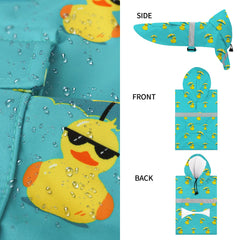 NACOCO dog raincoat hood close-up shows unicorn design for rain protection.