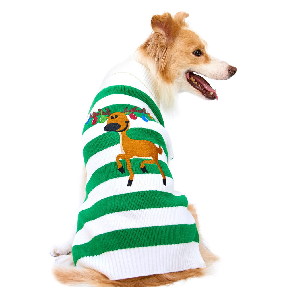 NACOCO dog sweater green elk bells front view for festive warmth on walks
