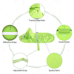 NACOCO adjustable raincoat highlights elastic leg straps for secure, comfortable fit.