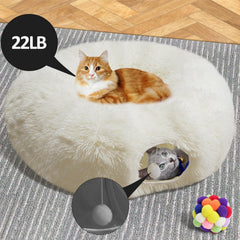 Naielfopet white fluffy cat-donut-bed offers soft crinkle lining for nap-ready comfort.
