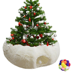 Naielfopet white fluffy tunnel-s-shape shows flexible play space for curious cats.