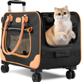 Nakyma large cat carrier with wheels side view showing spacious interior and wheels for travel