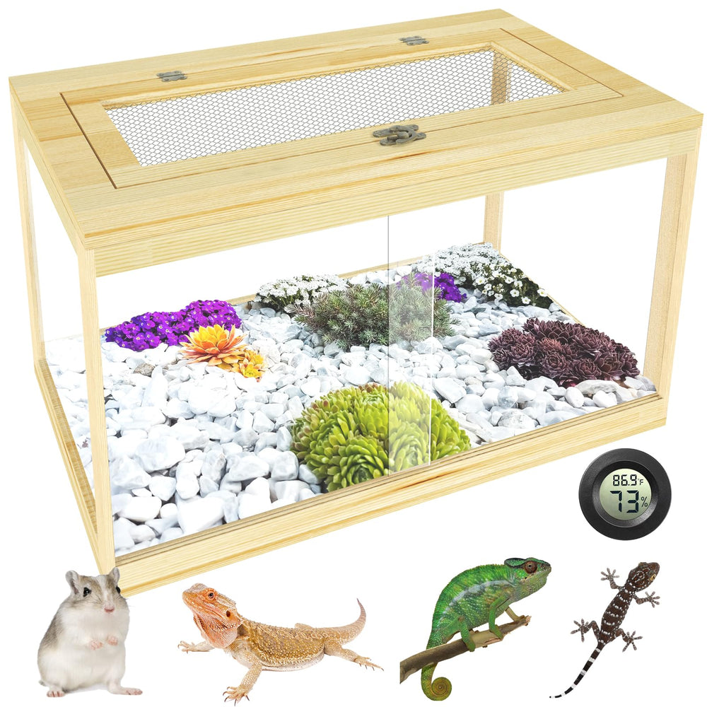 Nalwort reptile terrarium 28-gallon front opening shows sturdy wood frame for easy handling