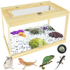 Nalwort reptile terrarium 28-gallon front opening shows sturdy wood frame for easy handling