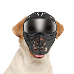 NAMSAN basket-muzzle dog goggles front view with full-face shield for outdoor protection.