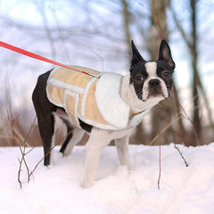 NAMSAN Dog Sherpa Jacket back view with leash hole for easy leash attachment.
