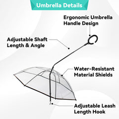 NAMSAN clear dog umbrella shows ergonomic handle for secure, comfortable walking