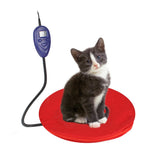 NAMSAN heating pad for cats and small dogs on a 12-inch round bed, cozy warmth.