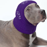 Nanaki dog calming hoodie ear wrap worn on a dog for soothing noise relief.