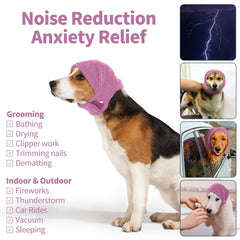 Nanaki noise-reduction ear cover on a dog reduces noise-related stress.