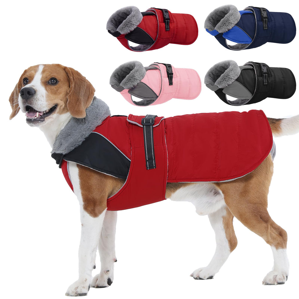 Nanaki warm dog coat red front view keeps your dog cozy on winter walks.