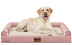 NANUYA large dog bed with orthopedic egg crate foam in pink supports joints and promotes restful sleep.
