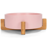 NAT AND JULES pink stoneware bowl with stand, front view, ideal for steady daily feeding.