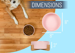 NAT AND JULES pink stoneware bowl with stand, side view, showcasing a stable feeding setup.