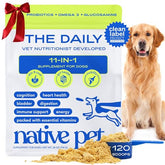 Native Pet 11-in-1 vitamin topper bottle shown for daily dog nutrition.